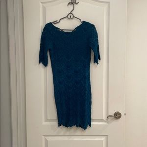 Blue Nightcap lace mini dress w/ open back
